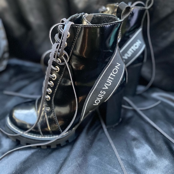 Louis Vuitton Shoes - Louis Vuitton Black Patent Leather Logo Star Trail
Ankle Boots Size 38
